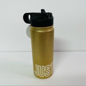 Justice gold glitter sport water bottle logo NWT